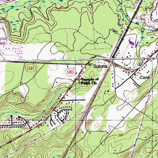 Topographic Map of Temple of Faith Church, NC