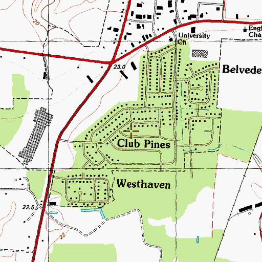 Topographic Map of Club Pines, NC