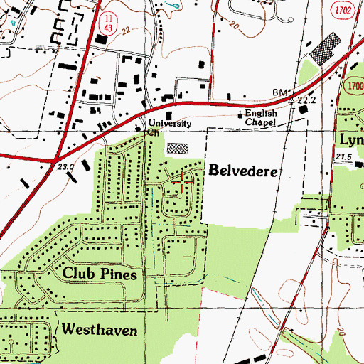 Topographic Map of Belvedere, NC