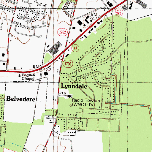 Topographic Map of Lynndale, NC