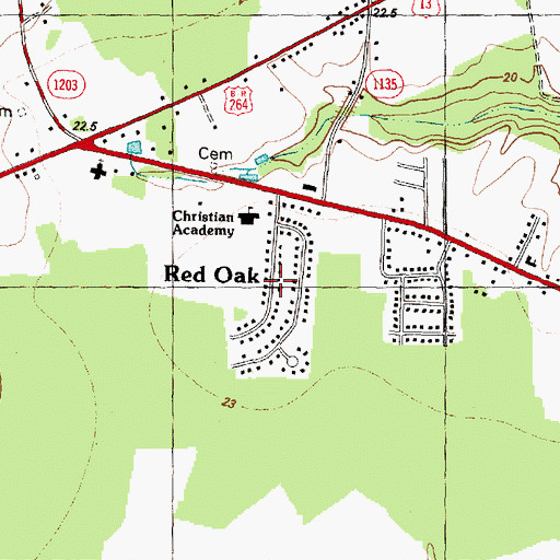 Topographic Map of Red Oak, NC