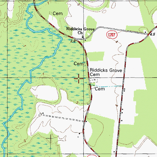 Topographic Map of Riddicks Grove Cemetery, NC