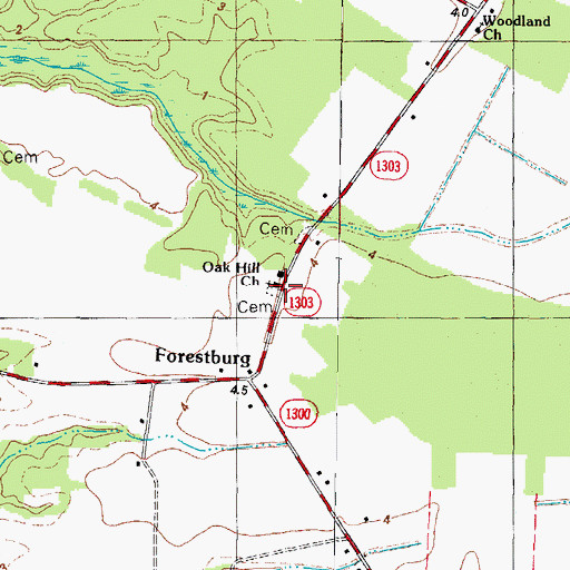 Topographic Map of Oak Hill Church, NC