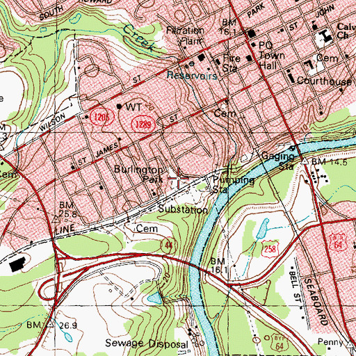Topographic Map of Burlington Park, NC