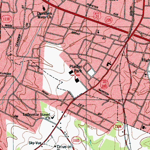 Topographic Map of Plaster Park, NC