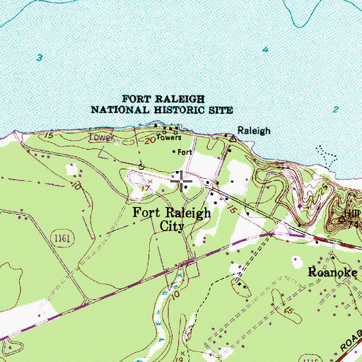 Topographic Map of Lindsay Warren Visitor Center, NC