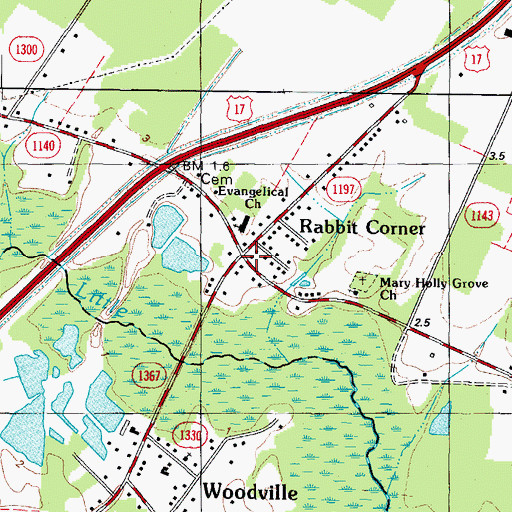Topographic Map of Rabbit Corner, NC