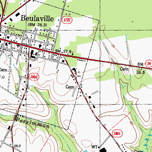 Topographic Map of Beulaville Elementary School, NC