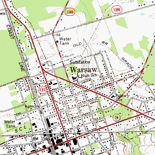 Topographic Map of Warsaw Junior High School (historical), NC