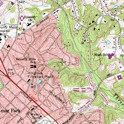 Topographic Map of Beverly Hills Neighborhood Park, NC