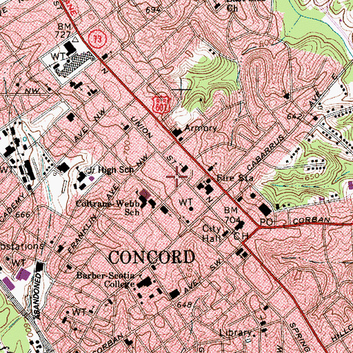 Topographic Map of Cabarrus Academy, NC