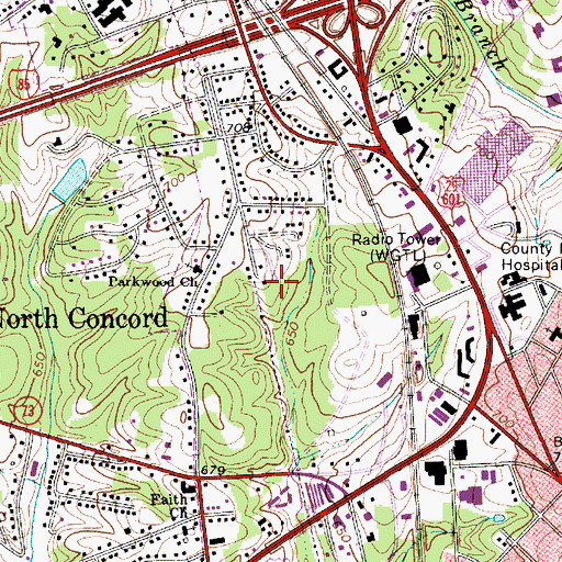 Topographic Map of Cabarrus County Hospital (historical), NC