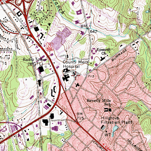Topographic Map of Carolinas HealthCare System Northeast, NC