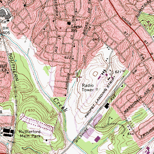 Topographic Map of Caldwell Community Park, NC
