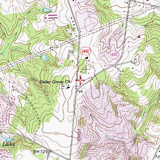 Topographic Map of Cedar Grove School (historical), NC
