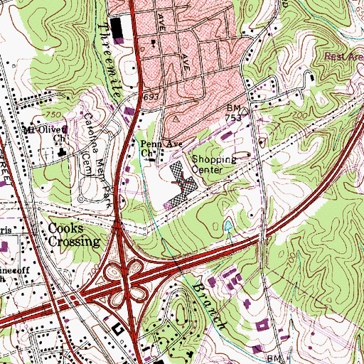 Topographic Map of Cloverleaf Shopping Center, NC