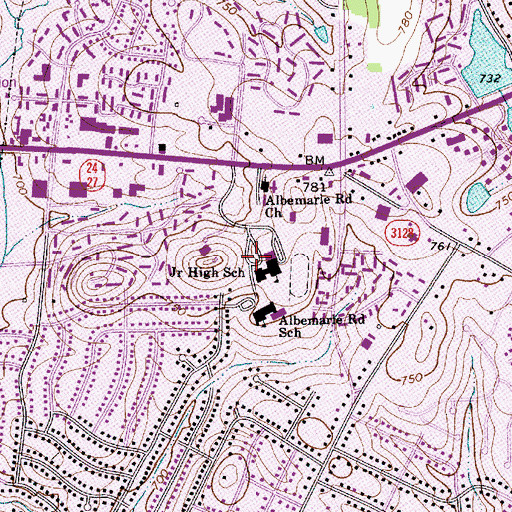 Topographic Map of Albemarle Road Middle School, NC