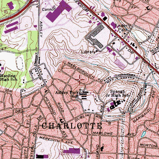 Topographic Map of Ashley Park, NC