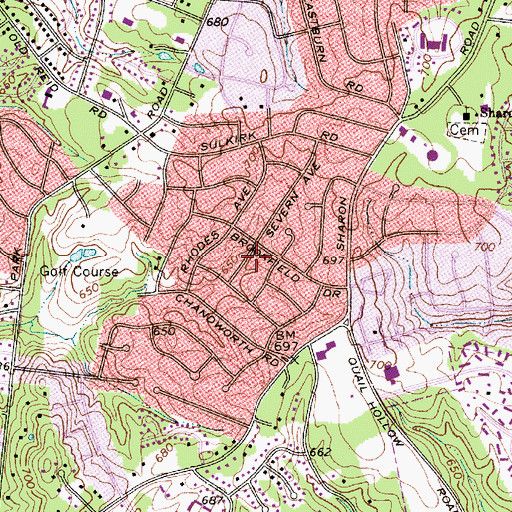 Topographic Map of Beverly Woods, NC