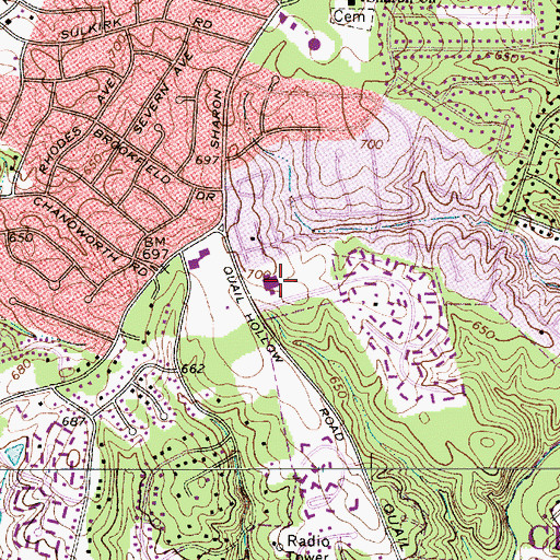 Topographic Map of Beverly Woods Elementary School, NC