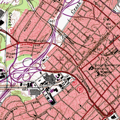 Topographic Map of Biddleville, NC