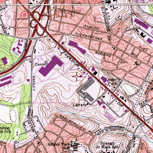 Topographic Map of Cannon Airport (historical), NC