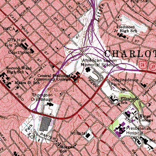 Topographic Map of Central High School (historical), NC