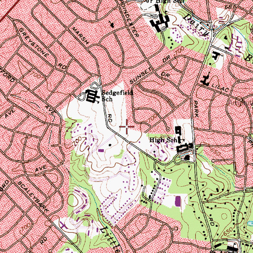 Topographic Map of Charlotte Catholic High School, NC