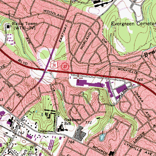 Topographic Map of Coliseum Shopping Center, NC