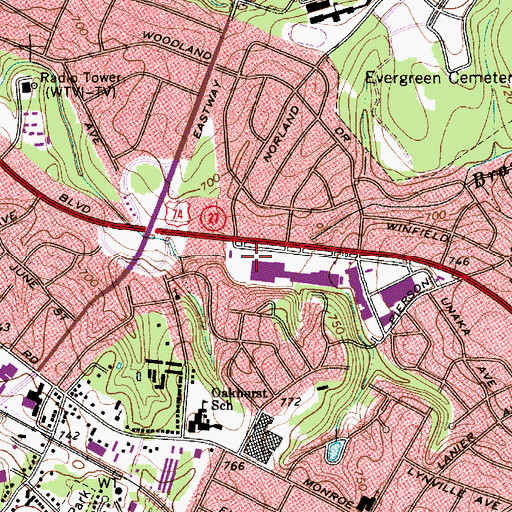 Topographic Map of Coliseum Shopping Center, NC