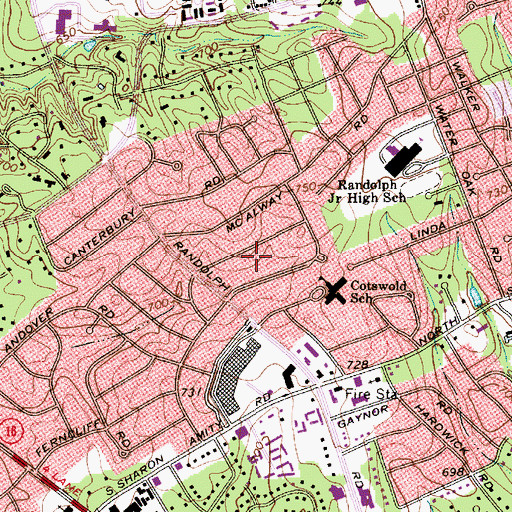 Topographic Map of Cotswold Shopping Center, NC