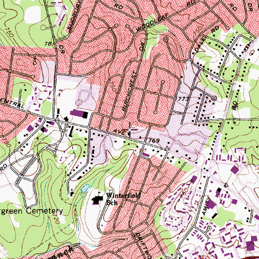 Topographic Map of Darby Acres, NC