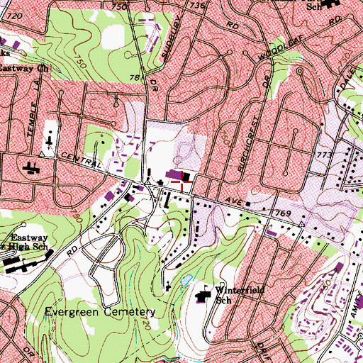 Topographic Map of Darby Acres Shopping Center, NC