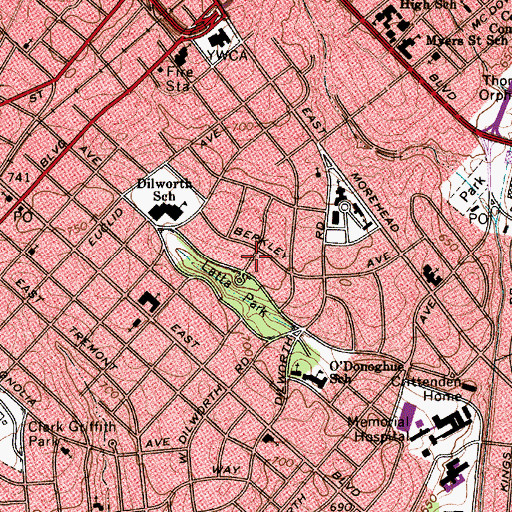 Topographic Map of Dilworth, NC