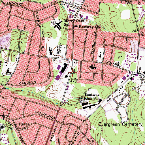 Topographic Map of Eastway Shopping Center, NC