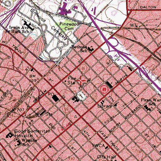 Topographic Map of Fourth Ward, NC