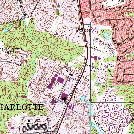 Topographic Map of Hebron, NC