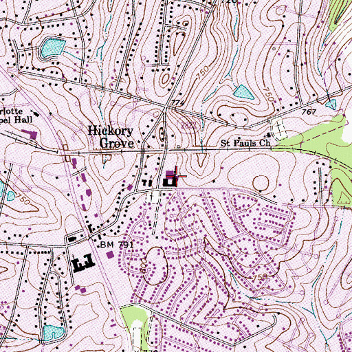 Topographic Map of Hickory Grove Elementary School, NC