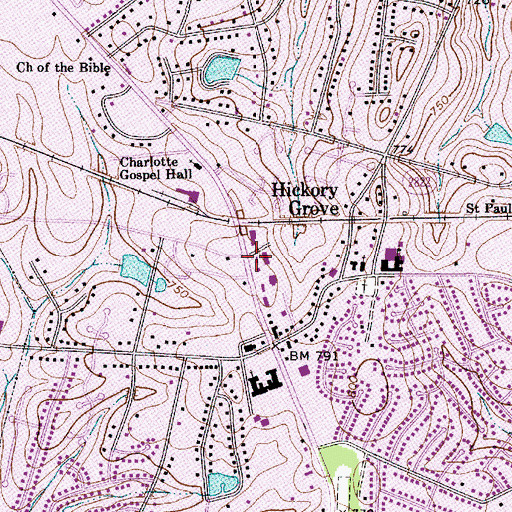 Topographic Map of Hickory Grove Market, NC