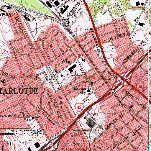 Topographic Map of Hoskins, NC