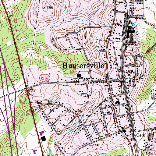 Topographic Map of Huntersville Elementary School, NC