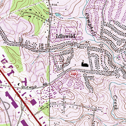 Topographic Map of Idlewild Elementary School, NC