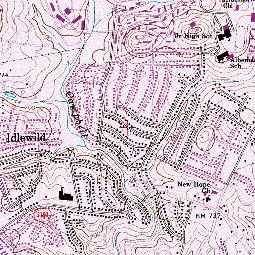 Topographic Map of Idlewild Farms, NC