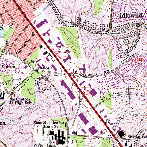 Topographic Map of Independence Shopping Center, NC