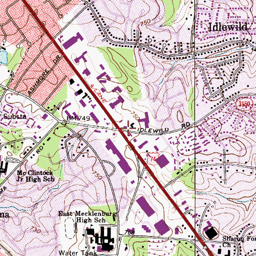 Topographic Map of Independence Shopping Center, NC