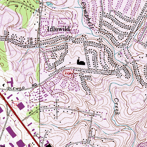 Topographic Map of Koger Executive Park, NC