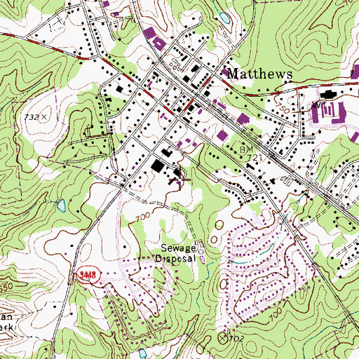 Topographic Map of Matthews Elementary School, NC
