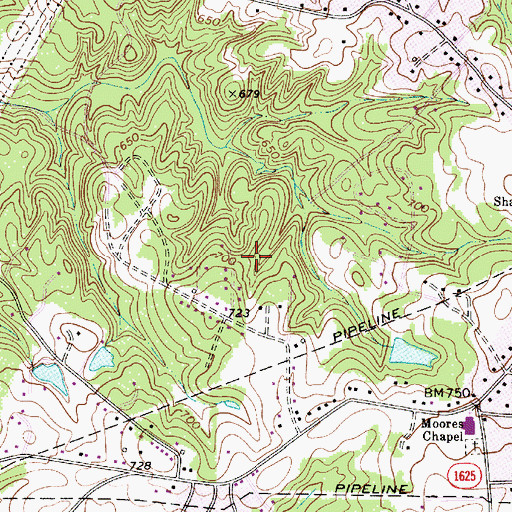 Topographic Map of Moores Chapel, NC