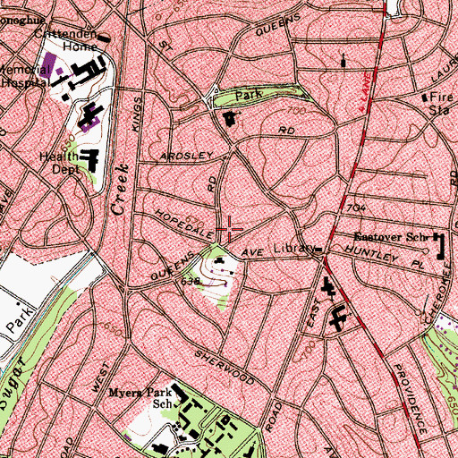 Topographic Map of Myers Park, NC