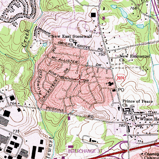 Topographic Map of Northwood, NC